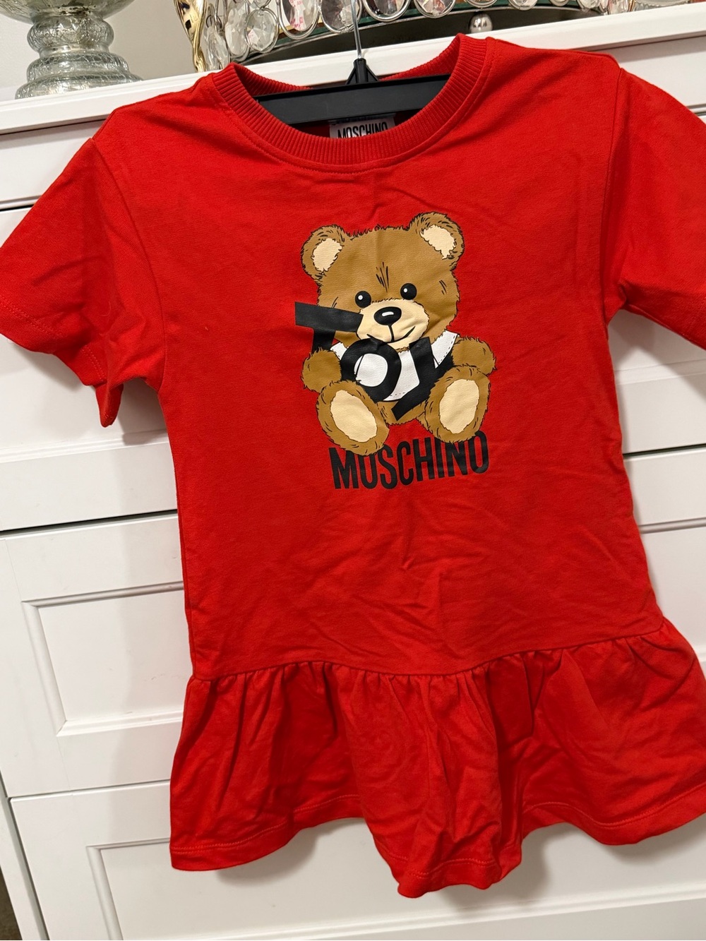 Moschino Red Teddy Logo Ruffle Tee